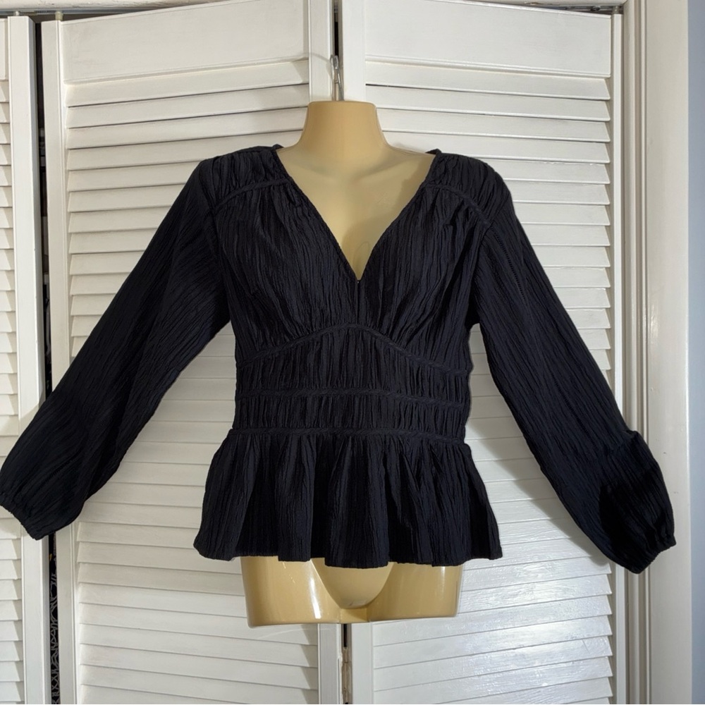 Boho Festival Sam Edelman Top Small Black Peplum Balloon Sleeve Whimsigoth